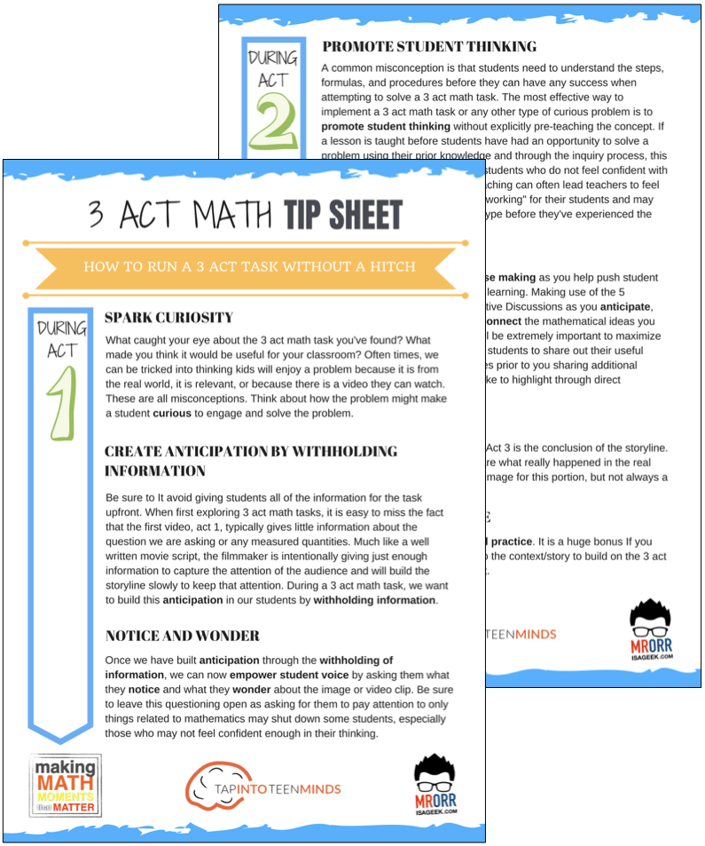 3 Act Math Tip Sheet