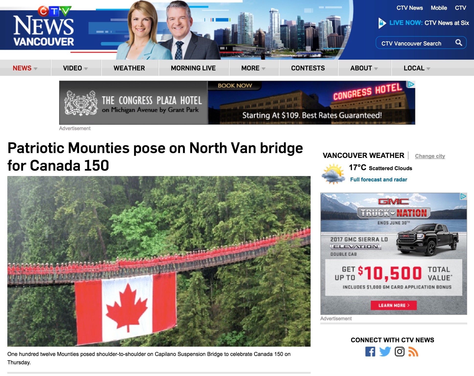 Patriotic Mounties pose on North Van bridge for Canada 150