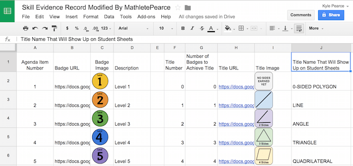 Student Skill Evidence Learning Goal Spreadsheets - Badges & Titles Sheet small